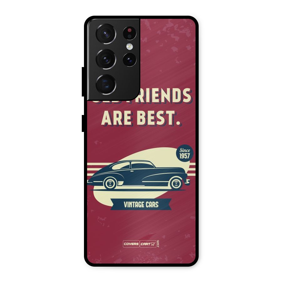 Old Friends Vintage Car Metal Back Case for Galaxy S21 Ultra 5G