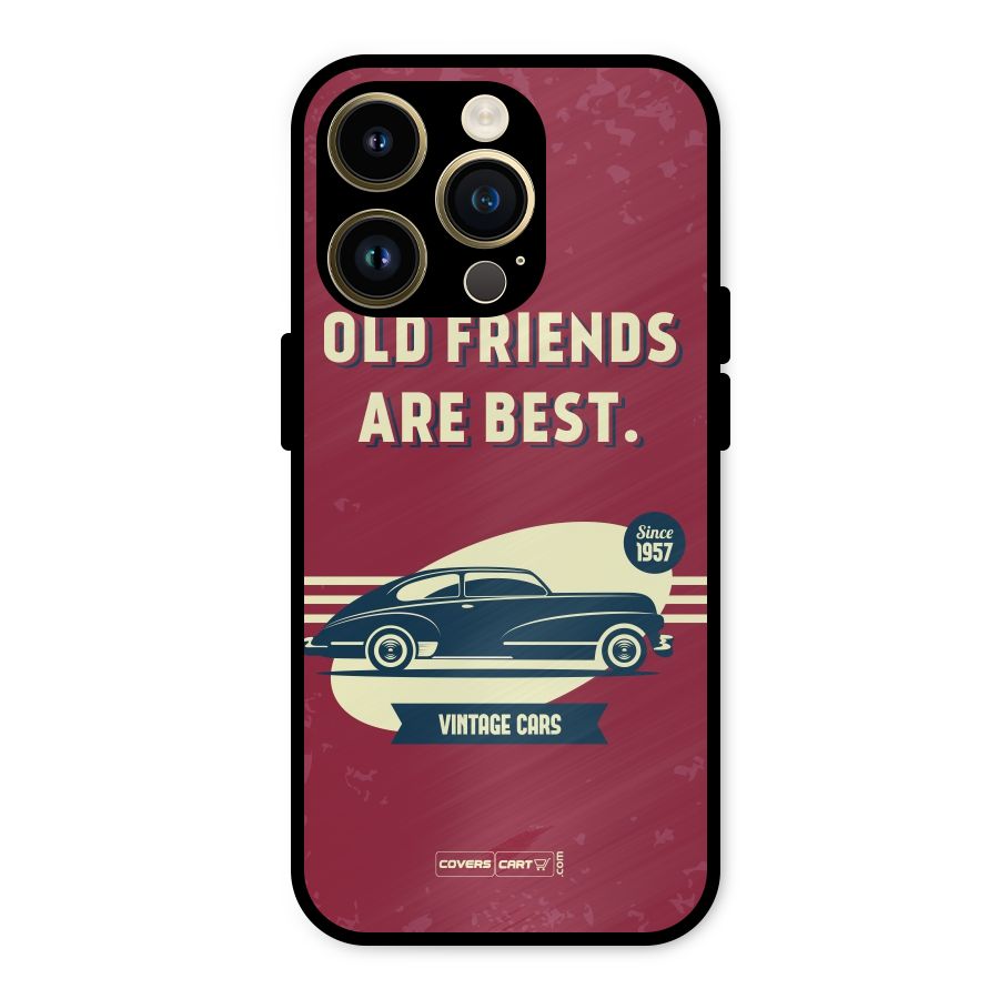 Old Friends Vintage Car Metal Back Case for iPhone 14 Pro