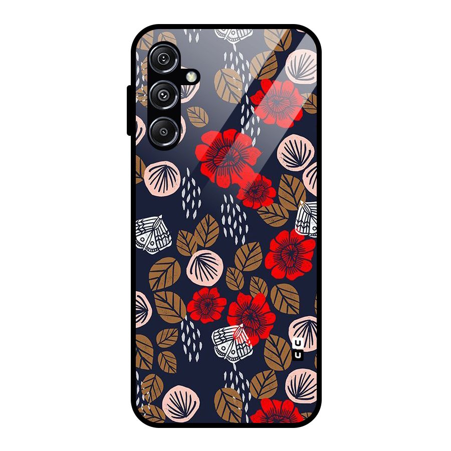 Orange Flora Glass Back Case for Galaxy M34 5G
