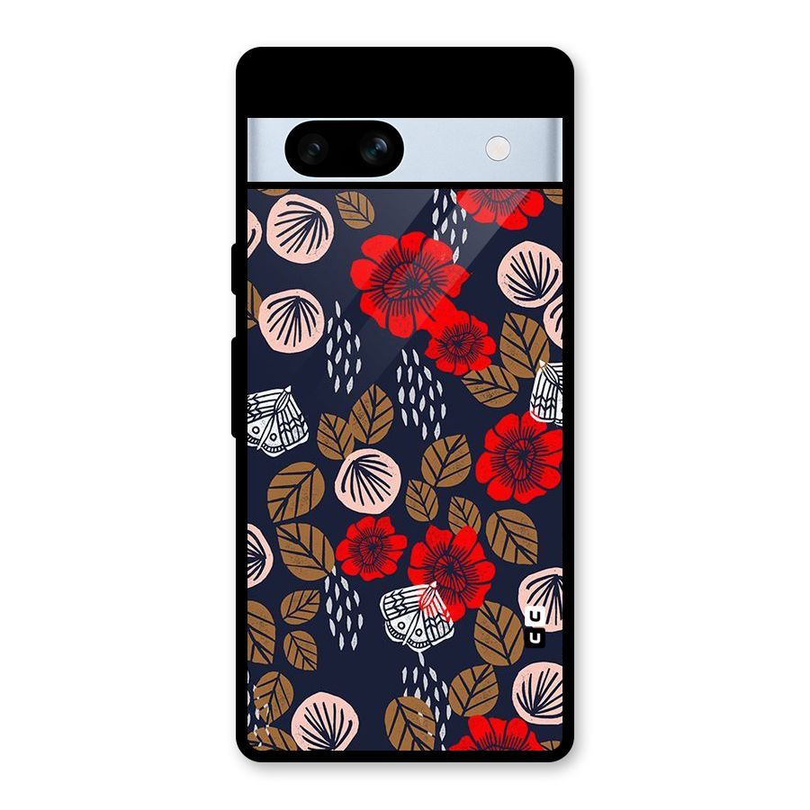 Orange Flora Glass Back Case for Google Pixel 7a