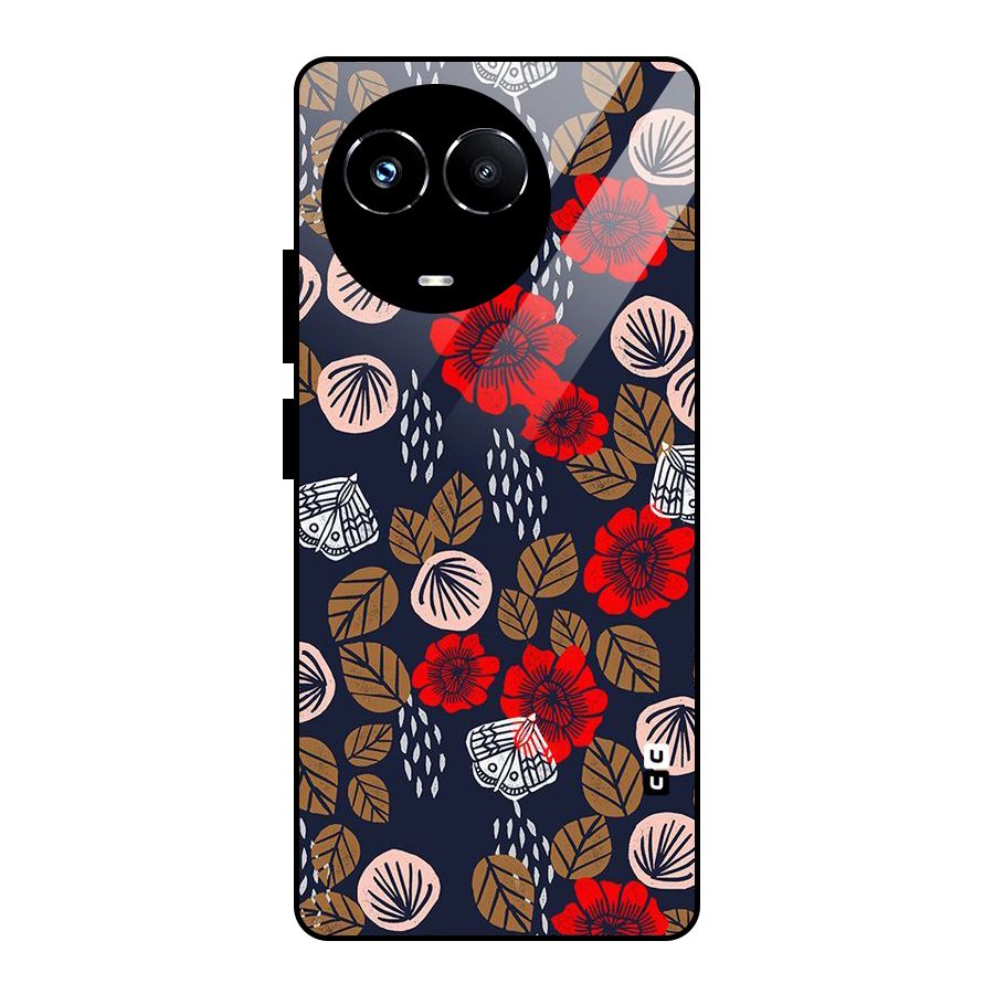 Orange Flora Glass Back Case for Realme 11X