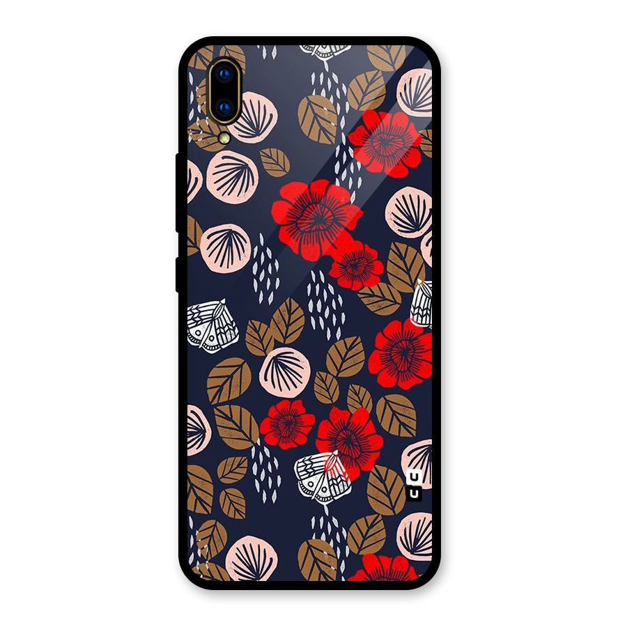 Orange Flora Glass Back Case for Vivo V11 Pro
