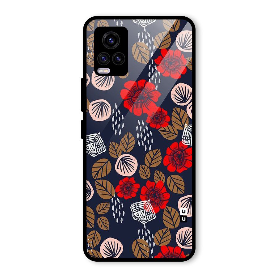 Orange Flora Glass Back Case for Vivo V20 2021