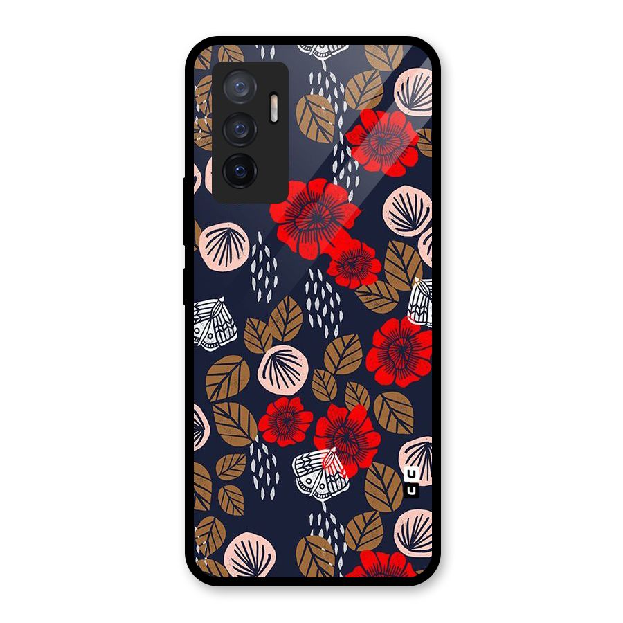 Orange Flora Glass Back Case for Vivo V23e