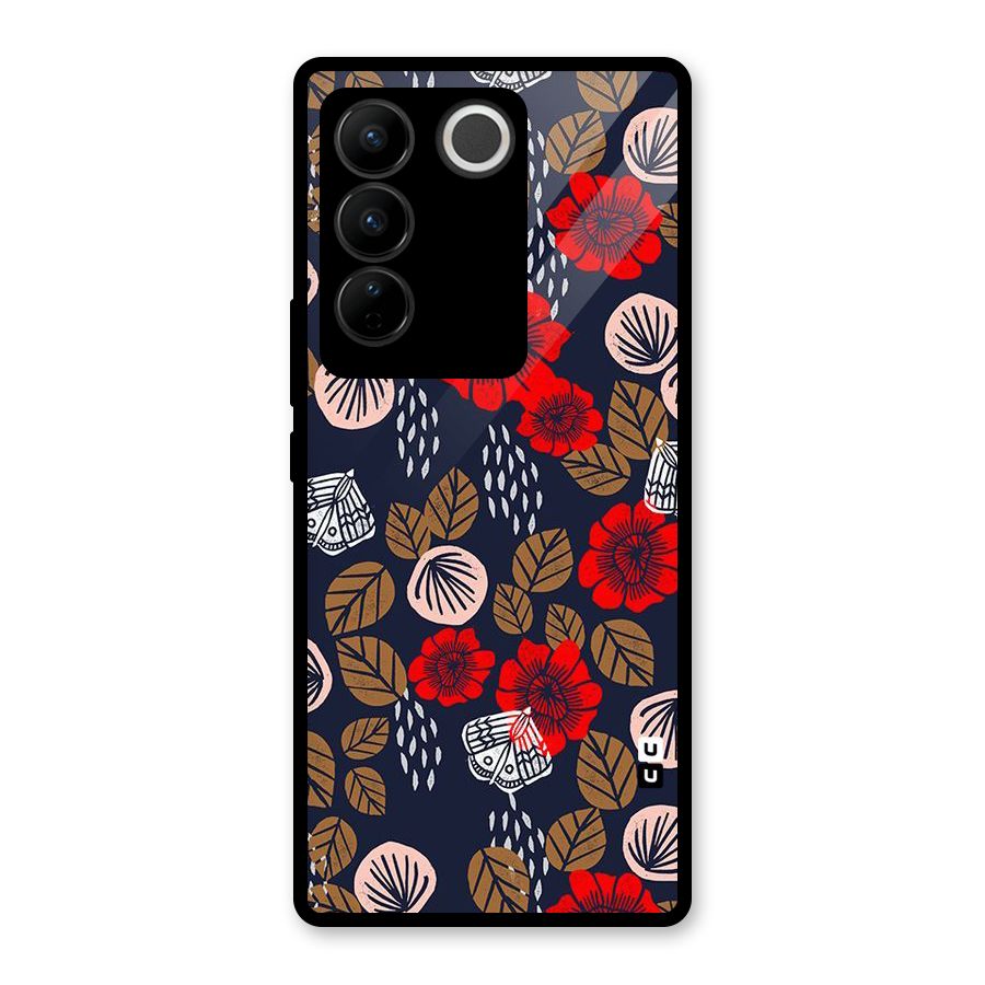 Orange Flora Glass Back Case for Vivo V27