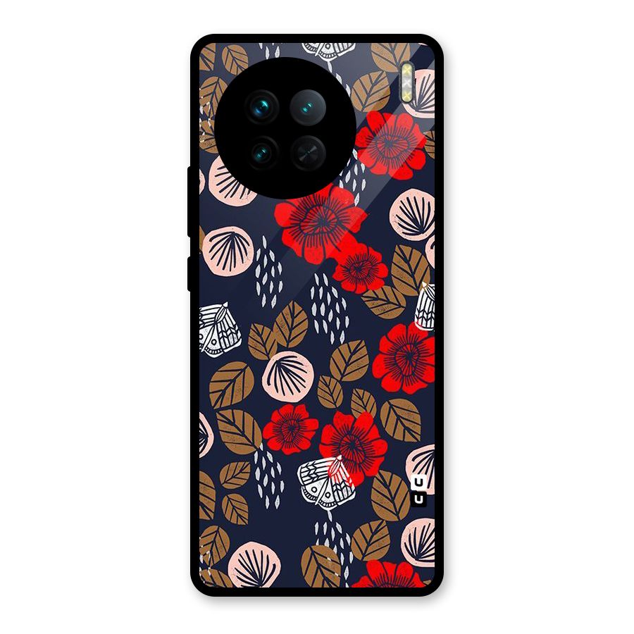 Orange Flora Glass Back Case for Vivo X90