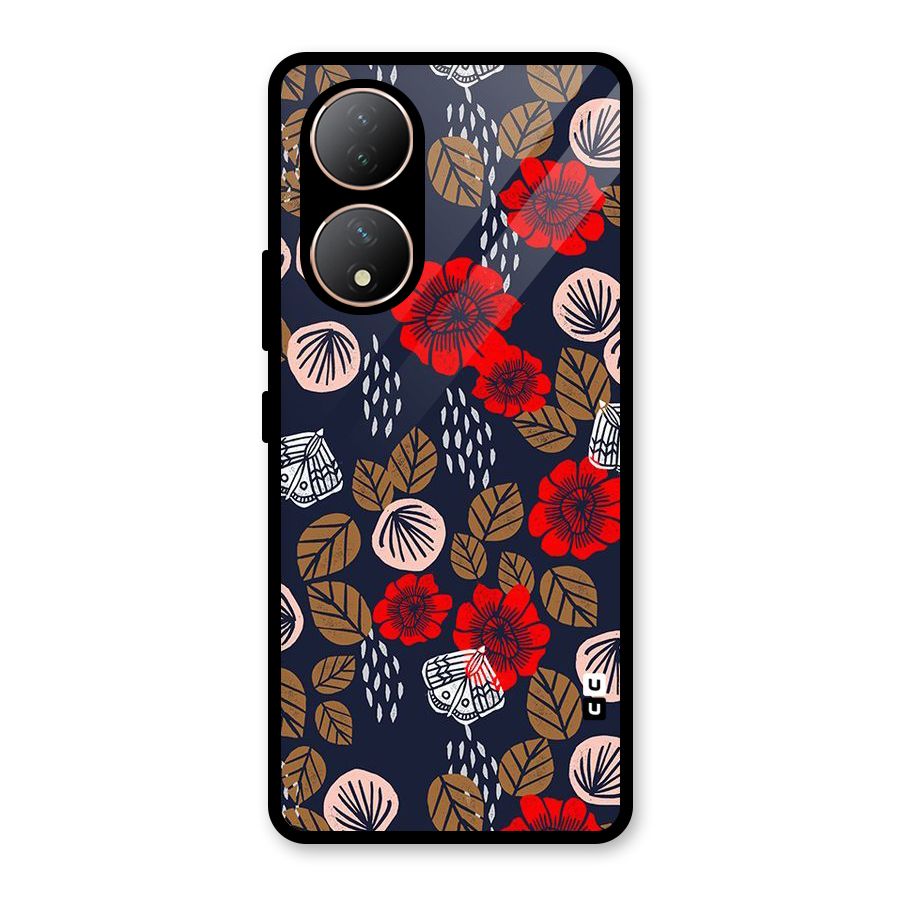 Orange Flora Glass Back Case for Vivo Y100A