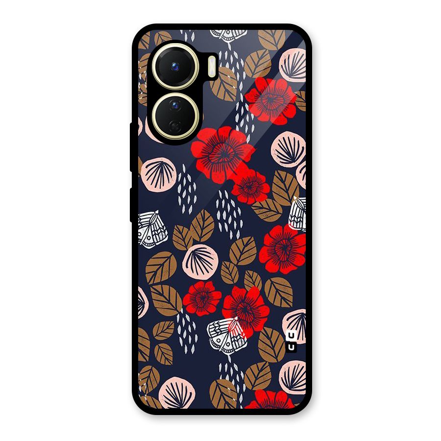 Orange Flora Glass Back Case for Vivo Y16