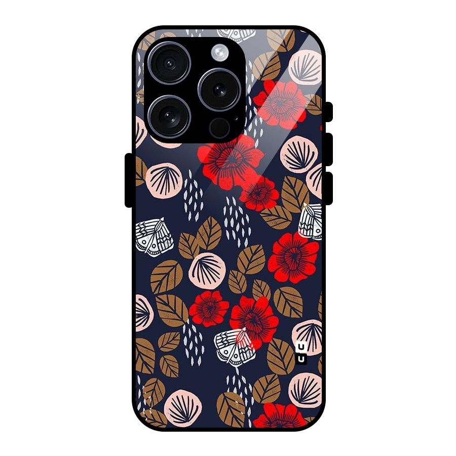 Orange Flora Glass Back Case for iPhone 15 Pro