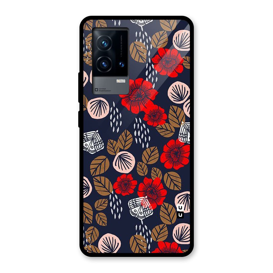 Orange Flora Glass Back Case for iQOO 9 5G