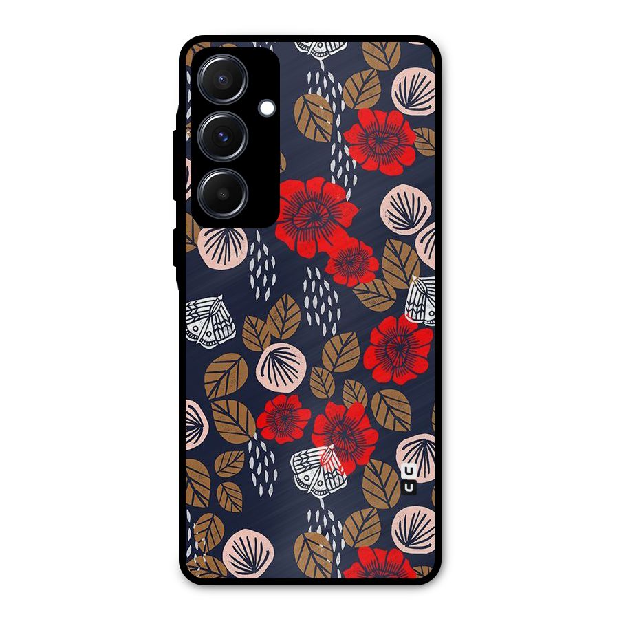 Orange Flora Metal Back Case for Galaxy A55