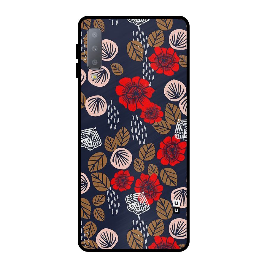 Orange Flora Metal Back Case for Galaxy A7 (2018)