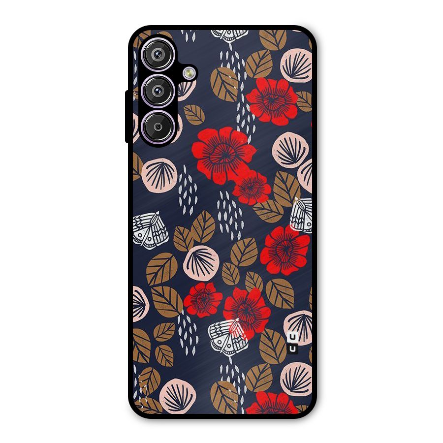 Orange Flora Metal Back Case for Galaxy M15