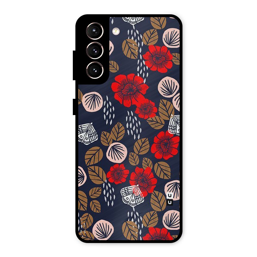 Orange Flora Metal Back Case for Galaxy S21 5G