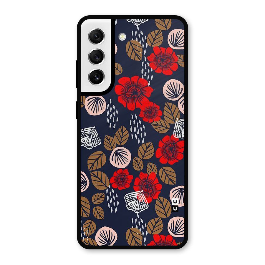 Orange Flora Metal Back Case for Galaxy S21 FE 5G