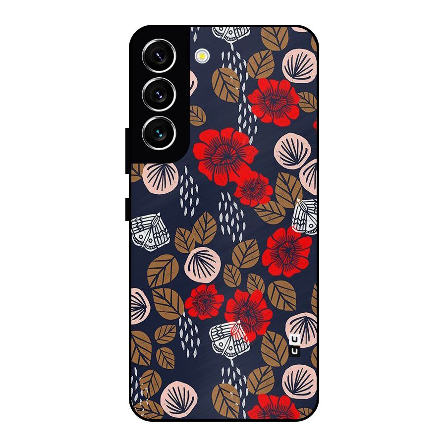 Orange Flora Metal Back Case for Galaxy S22 5G