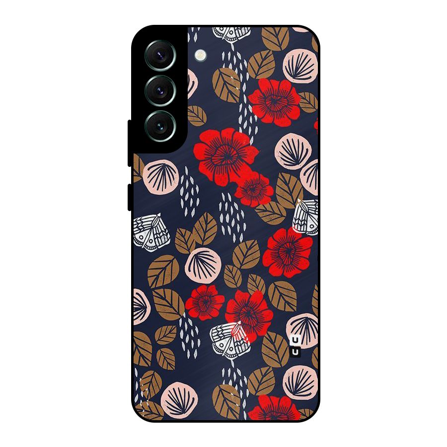 Orange Flora Metal Back Case for Galaxy S22 Plus 5G