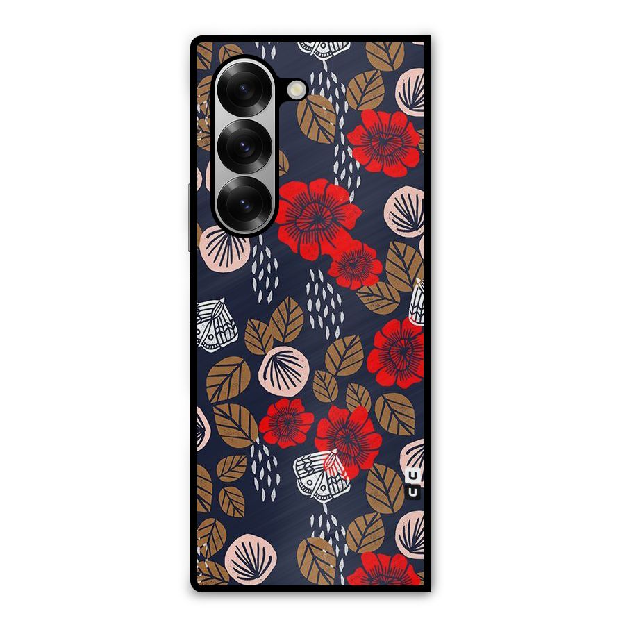 Orange Flora Metal Back Case for Galaxy Z Fold6