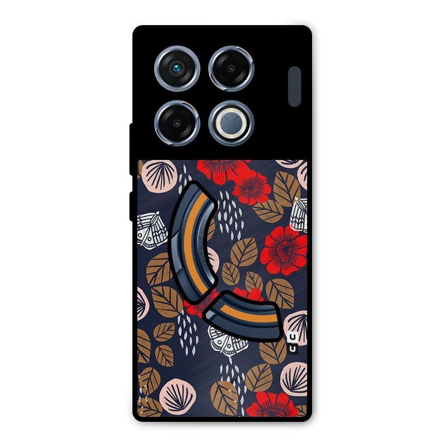 Orange Flora Metal Back Case for Infinix GT 20 Pro