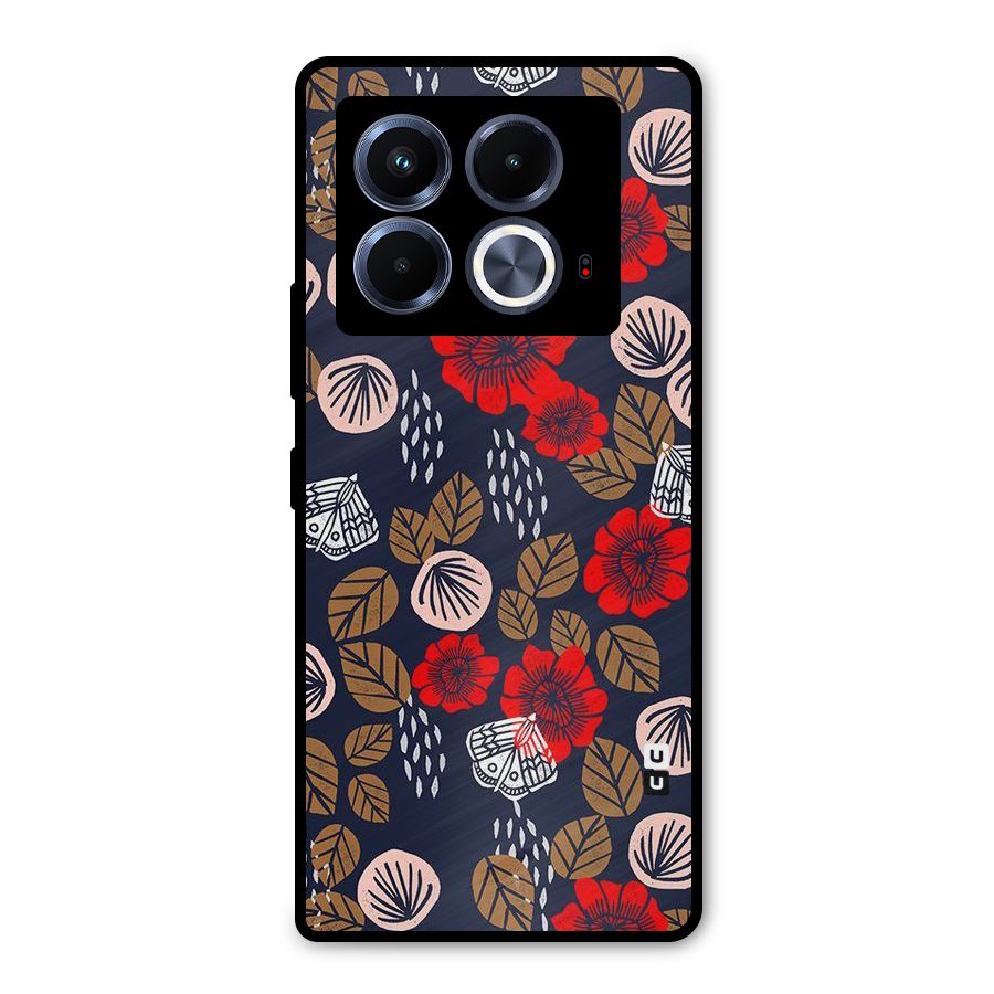 Orange Flora Metal Back Case for Infinix Note 40 5G