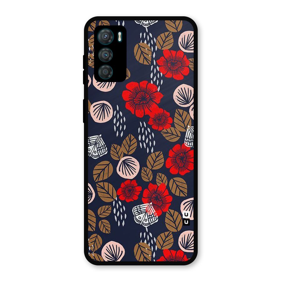 Orange Flora Metal Back Case for Moto G42