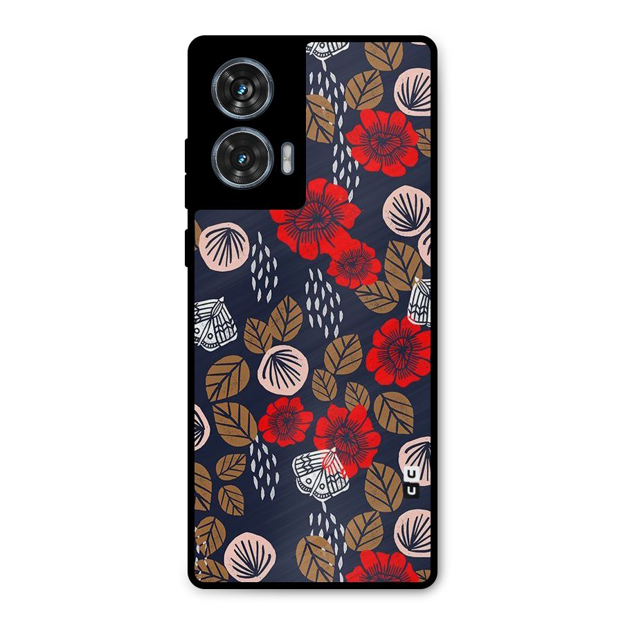 Orange Flora Metal Back Case for Motorola Edge 50 Fusion