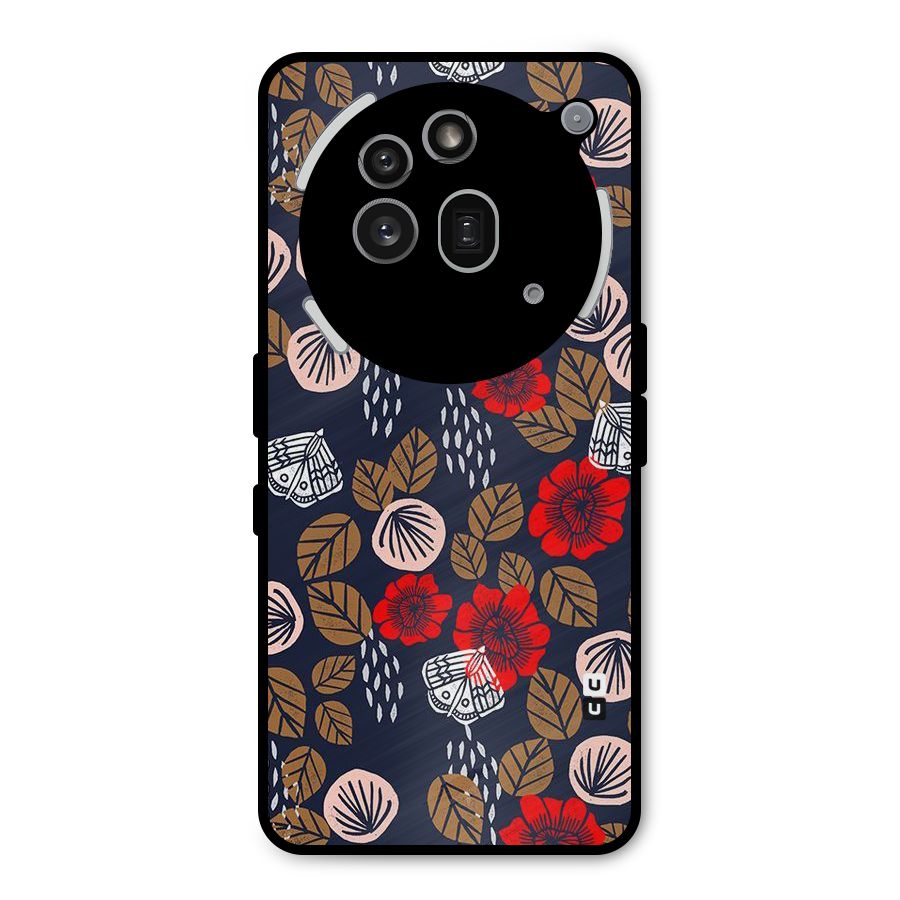 Orange Flora Metal Back Case for Nothing Phone 3a Pro