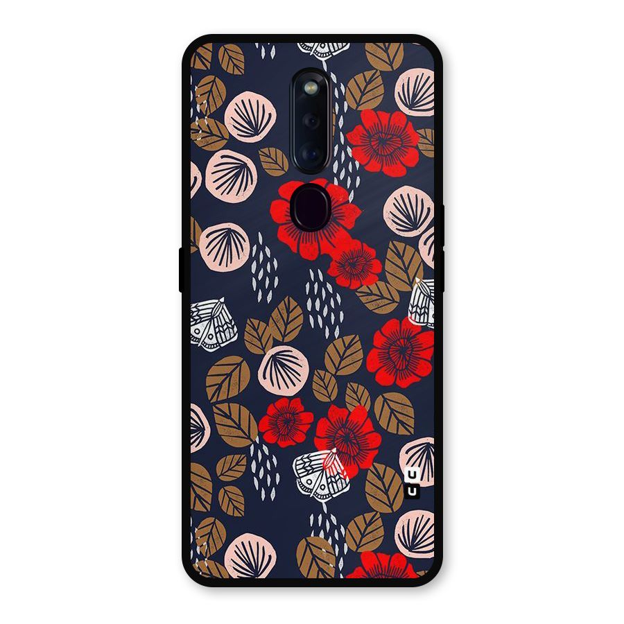Orange Flora Metal Back Case for Oppo F11 Pro
