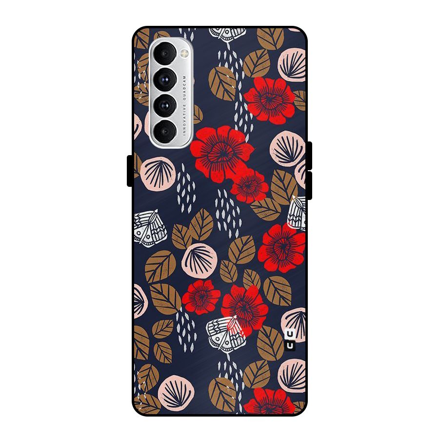 Orange Flora Metal Back Case for Oppo Reno4 Pro