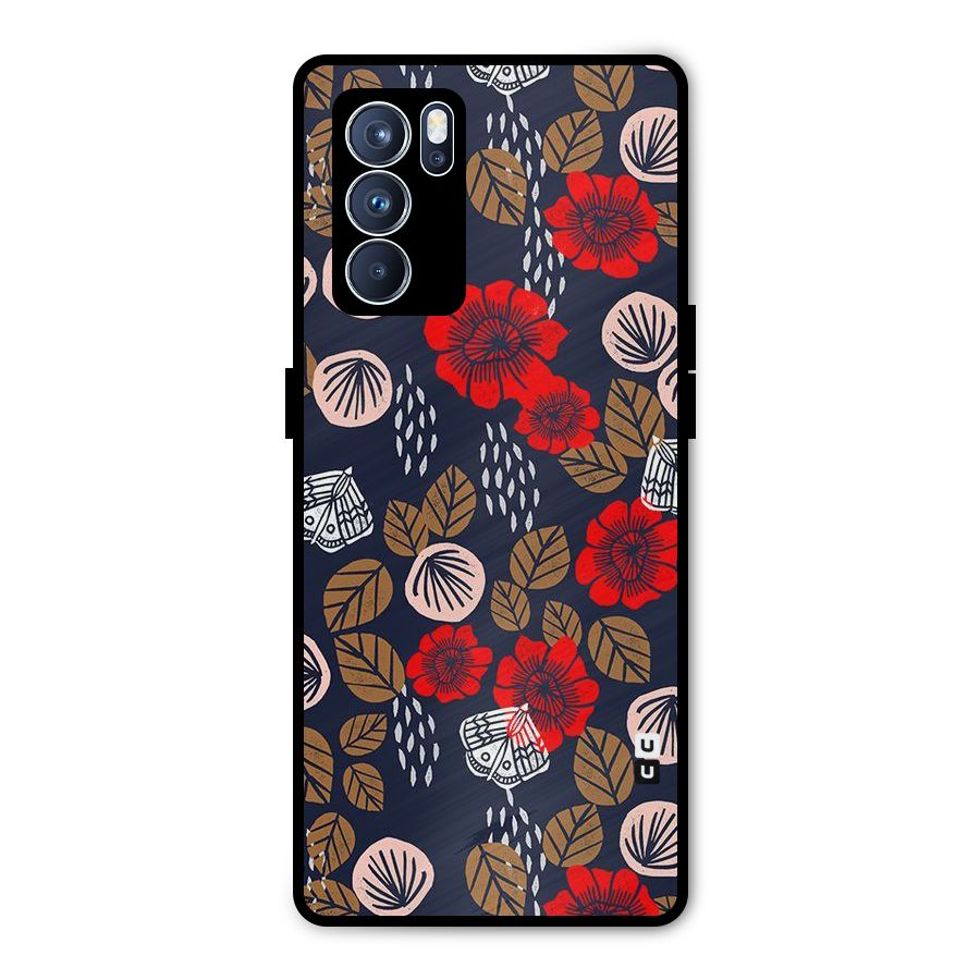 Orange Flora Metal Back Case for Oppo Reno6 Pro 5G