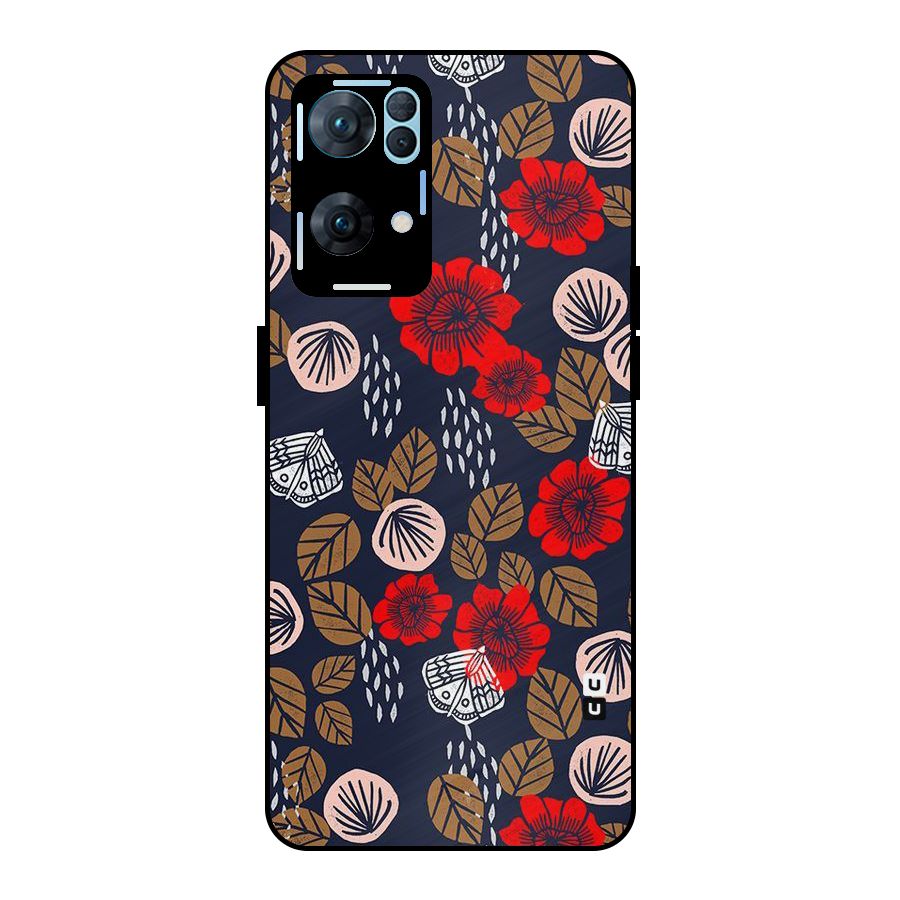 Orange Flora Metal Back Case for Oppo Reno7 Pro 5G