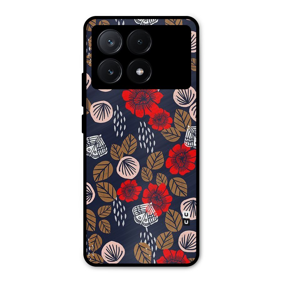 Orange Flora Metal Back Case for Poco X6 Pro