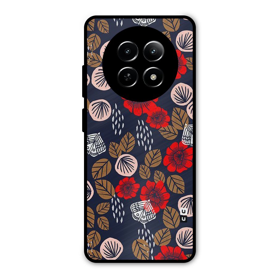 Orange Flora Metal Back Case for Realme 12x 5G