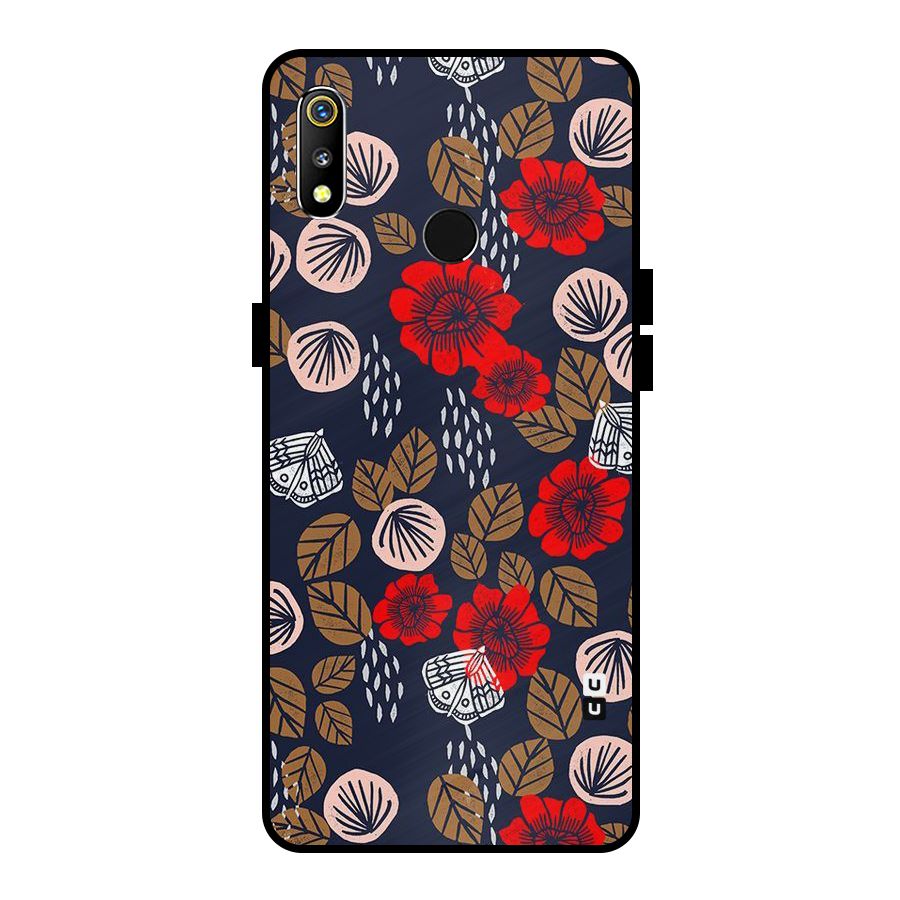 Orange Flora Metal Back Case for Realme 3