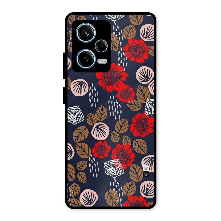 Orange Flora Metal Back Case for Redmi Note 12 Pro
