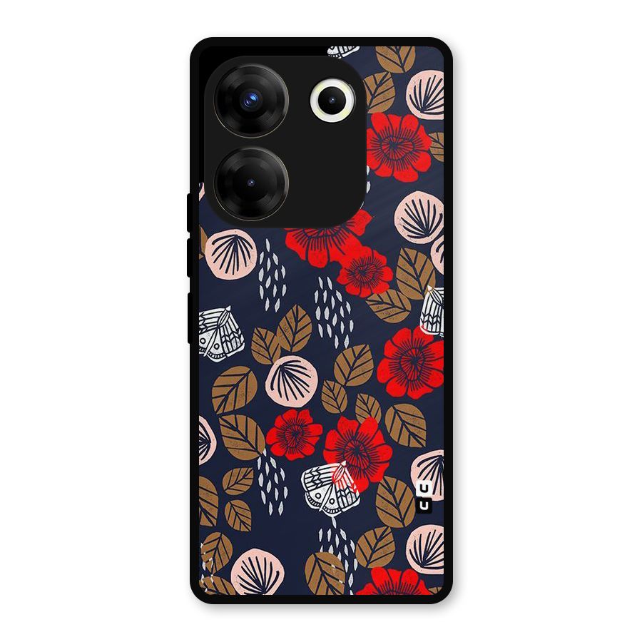 Orange Flora Metal Back Case for Tecno Camon 20