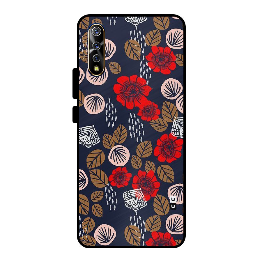 Orange Flora Metal Back Case for Vivo S1