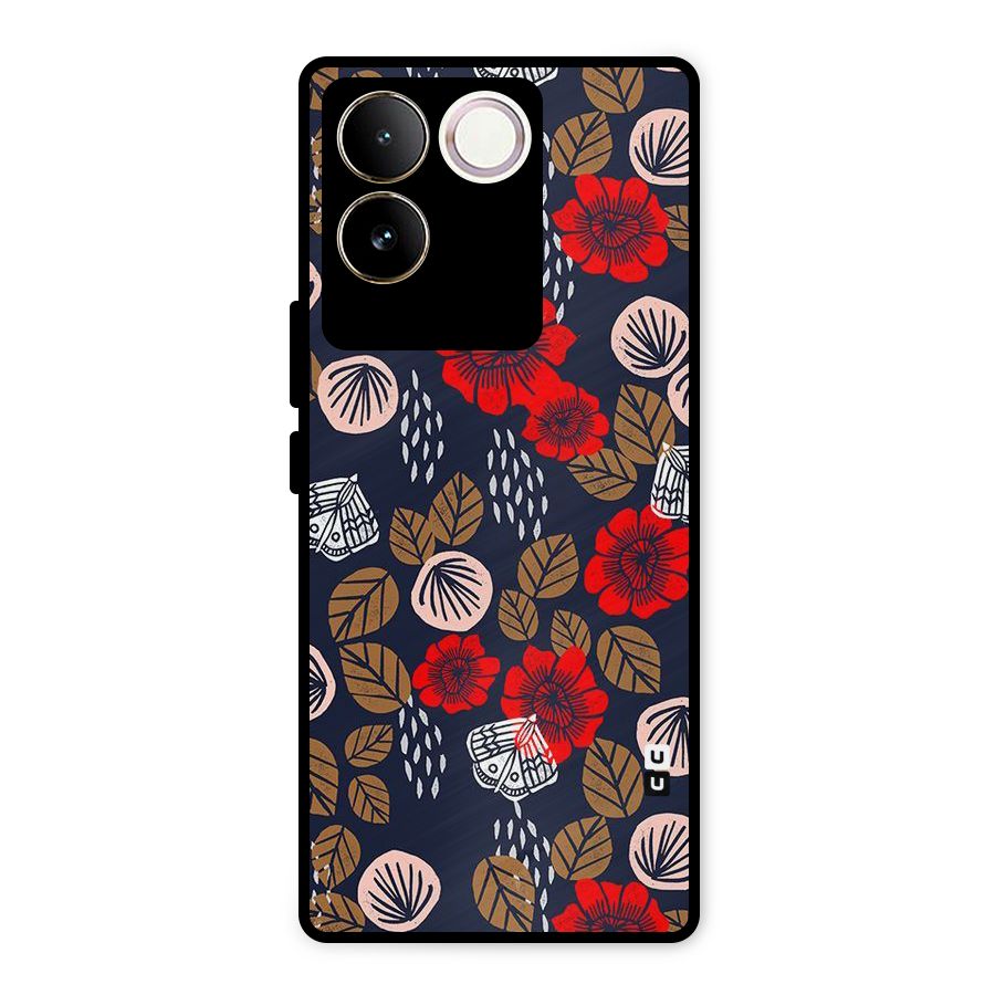 Orange Flora Metal Back Case for Vivo T2 Pro