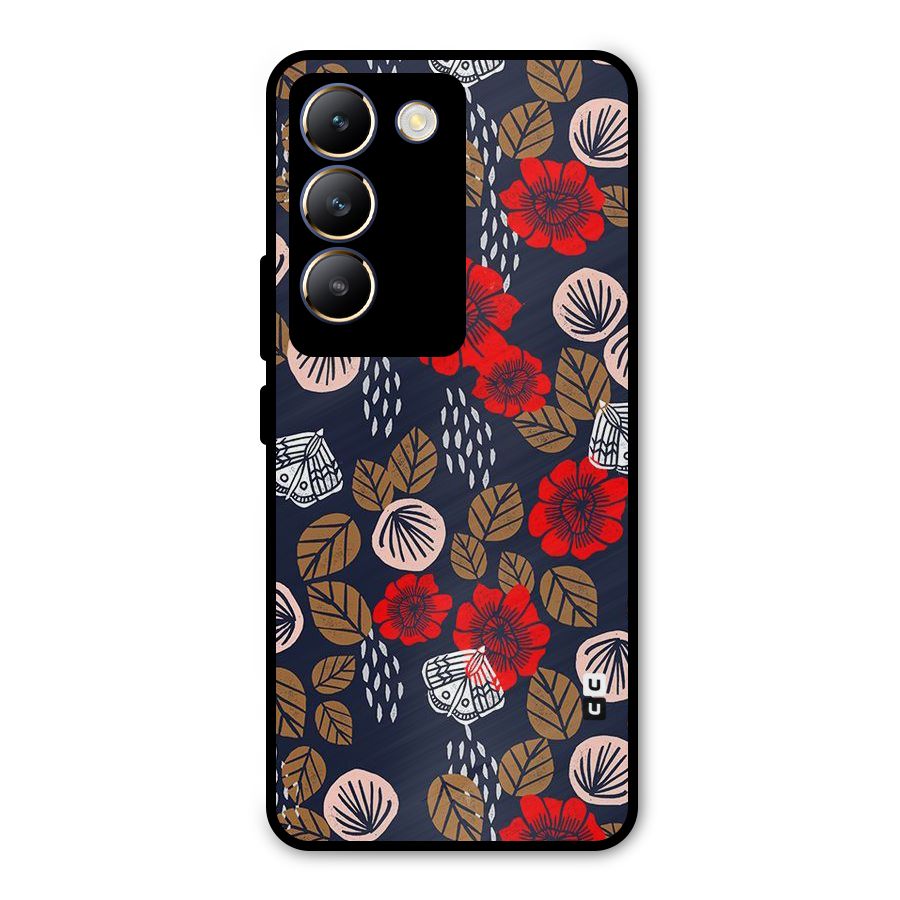Orange Flora Metal Back Case for Vivo T3 5G