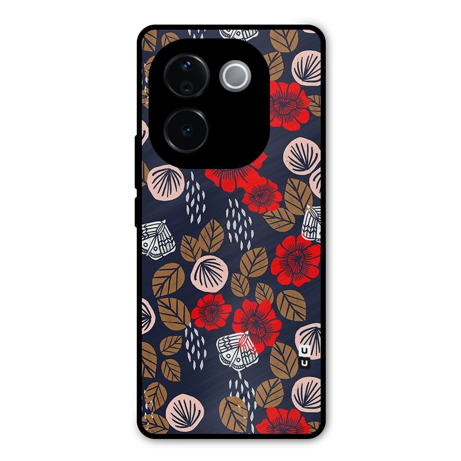 Orange Flora Metal Back Case for Vivo T3 Pro