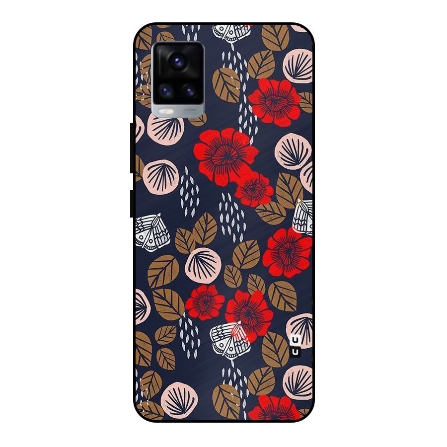 Orange Flora Metal Back Case for Vivo V20 2021