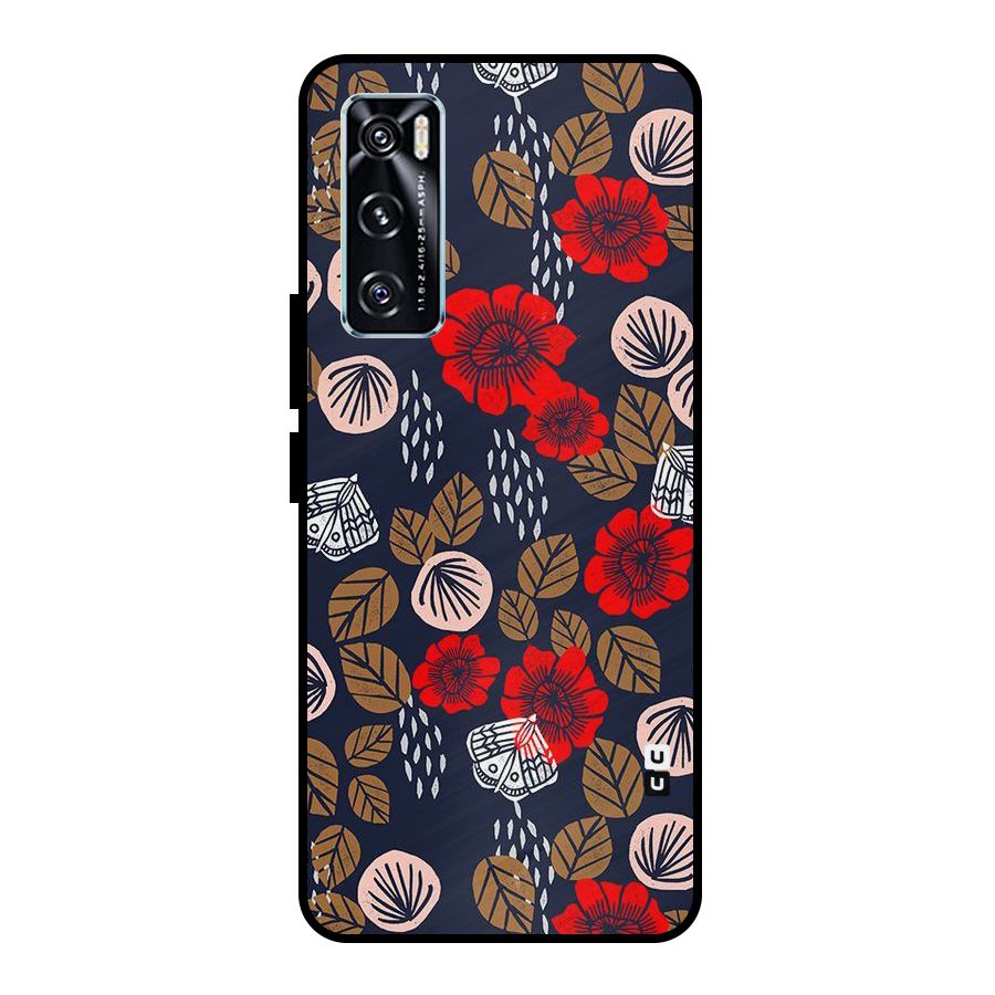 Orange Flora Metal Back Case for Vivo V20 SE