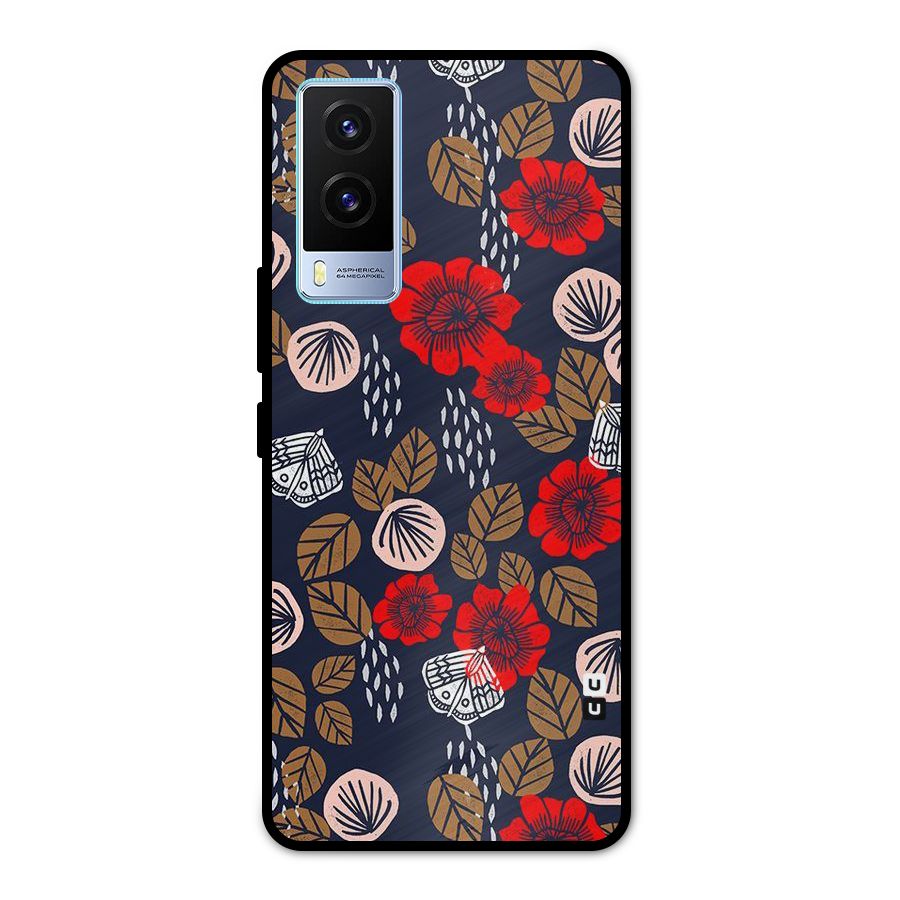 Orange Flora Metal Back Case for Vivo V21e 5G