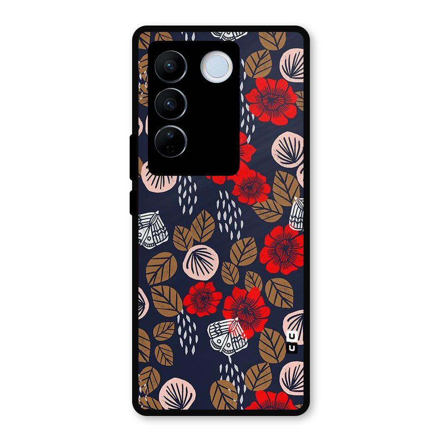 Orange Flora Metal Back Case for Vivo V27