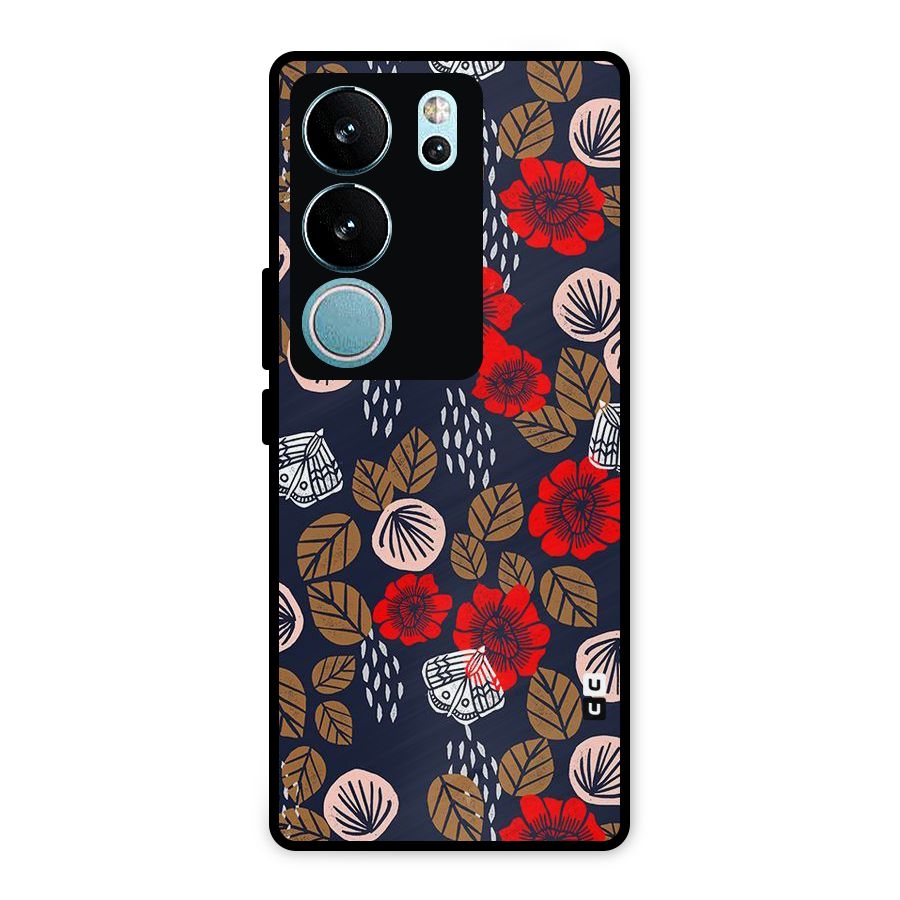 Orange Flora Metal Back Case for Vivo V29 Pro