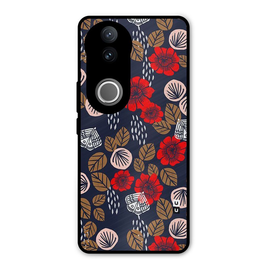 Orange Flora Metal Back Case for Vivo V50e