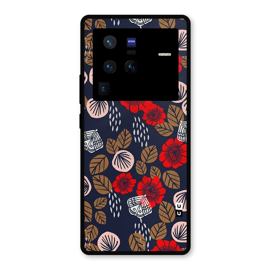 Orange Flora Metal Back Case for Vivo X80 Pro