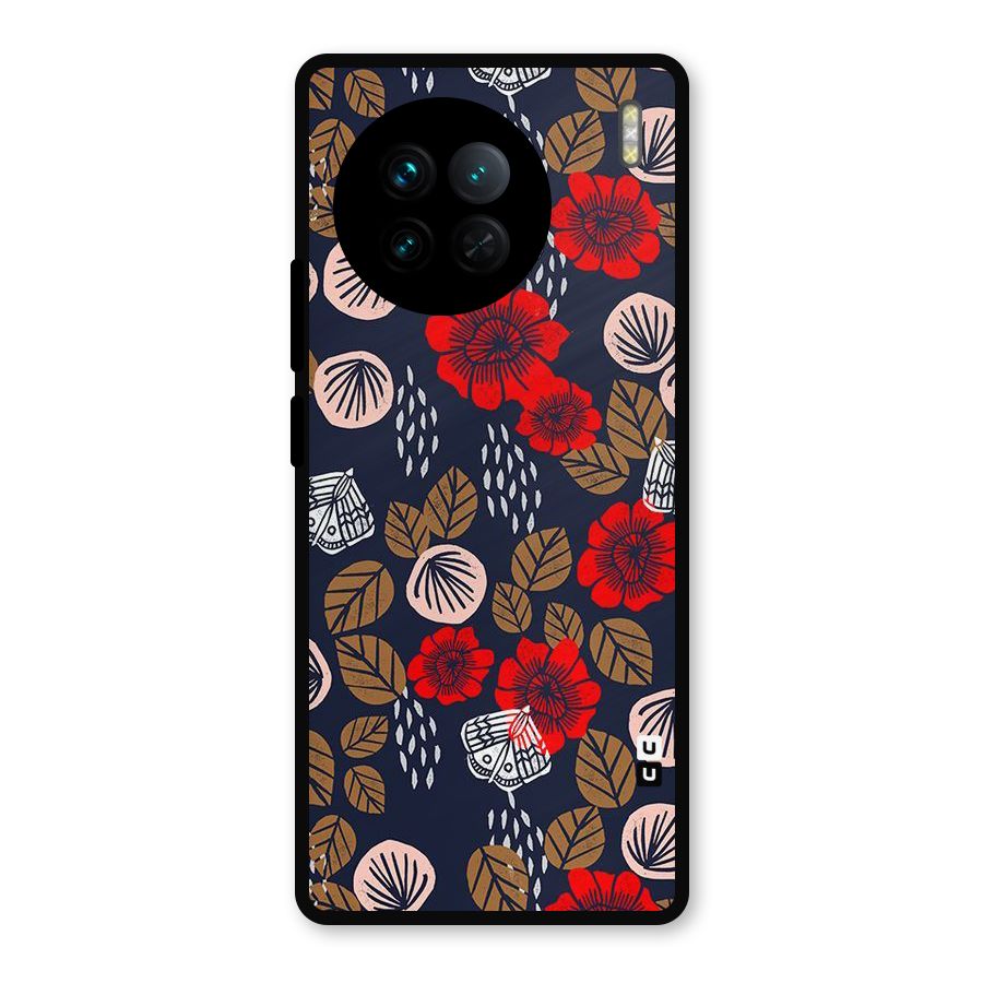 Orange Flora Metal Back Case for Vivo X90