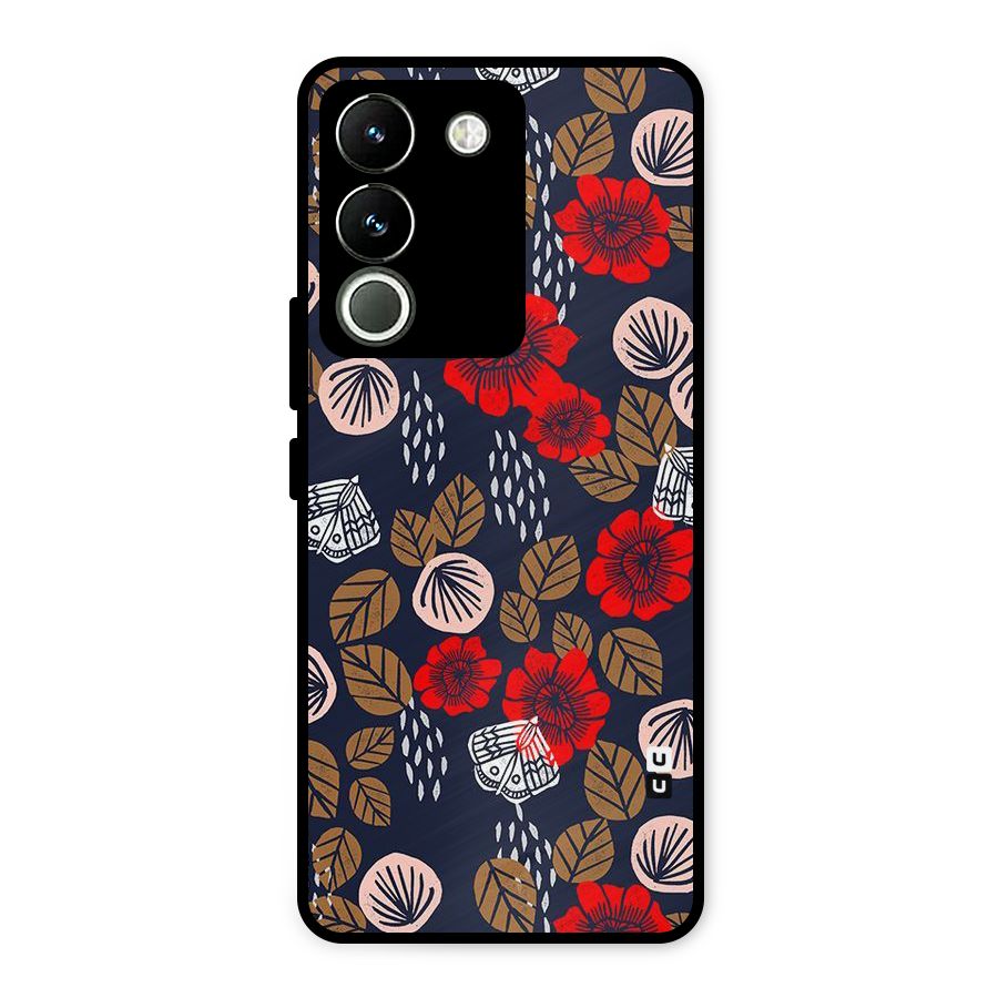 Orange Flora Metal Back Case for Vivo Y200