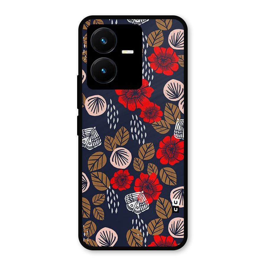 Orange Flora Metal Back Case for Vivo Y22